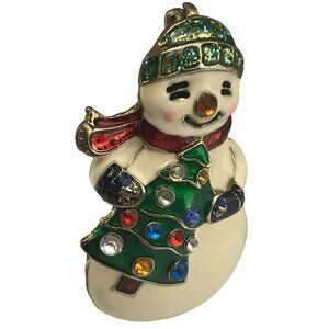 Christopher Radko Enamel Rhinestones Snowman Brooch Pin, Signed M95
